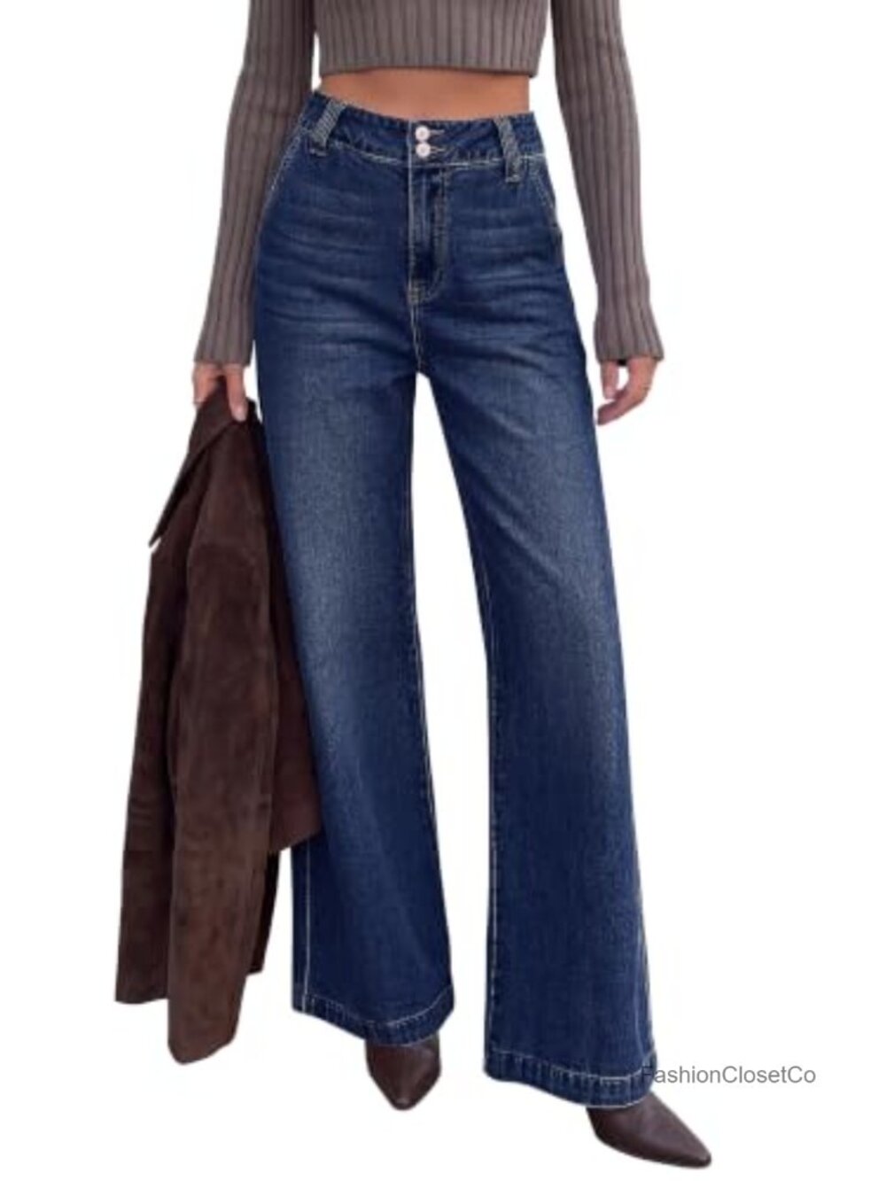 High Waisted Wide Leg Stretchy Denim Jeans with Tummy Control
